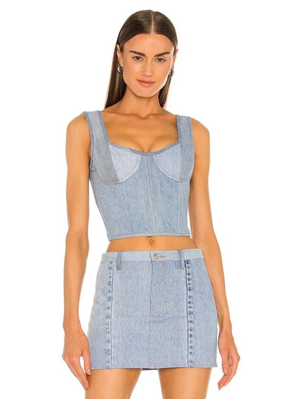EB Denim Cropped Bustier Top Light Wash Blue